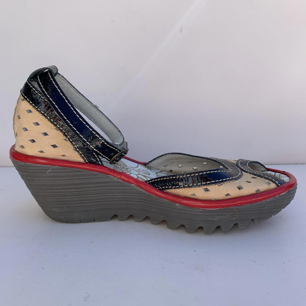 Fly London P500477017 Women's Ankle Strap Sandals Red White Wedges Size 7 - Picture 5 of 15